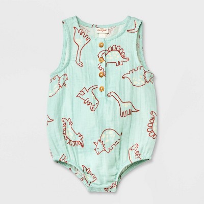 Image of Baby Dino Gauze Tank Henley Romper - Cat & Jack™ Blue 6-9M