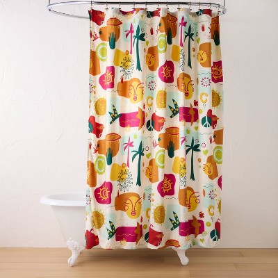 Multicolor Abstract Pattern Shower Curtain Bundle with Hooks