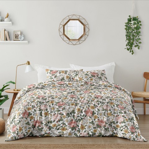 Sweet Jojo Designs Girl Full/Queen Comforter Bedding Set Vintage Floral Pink Green and Yellow 3pc.