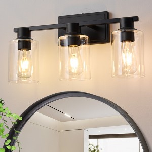 POWLIG 19.68-in 3-Light Black Modern Dimmable Bathroom Vanity Light with Cylindrical Glass Shade - 1 of 4