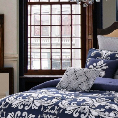 Navy and Silver Microfiber 10-Piece King Comforter Set