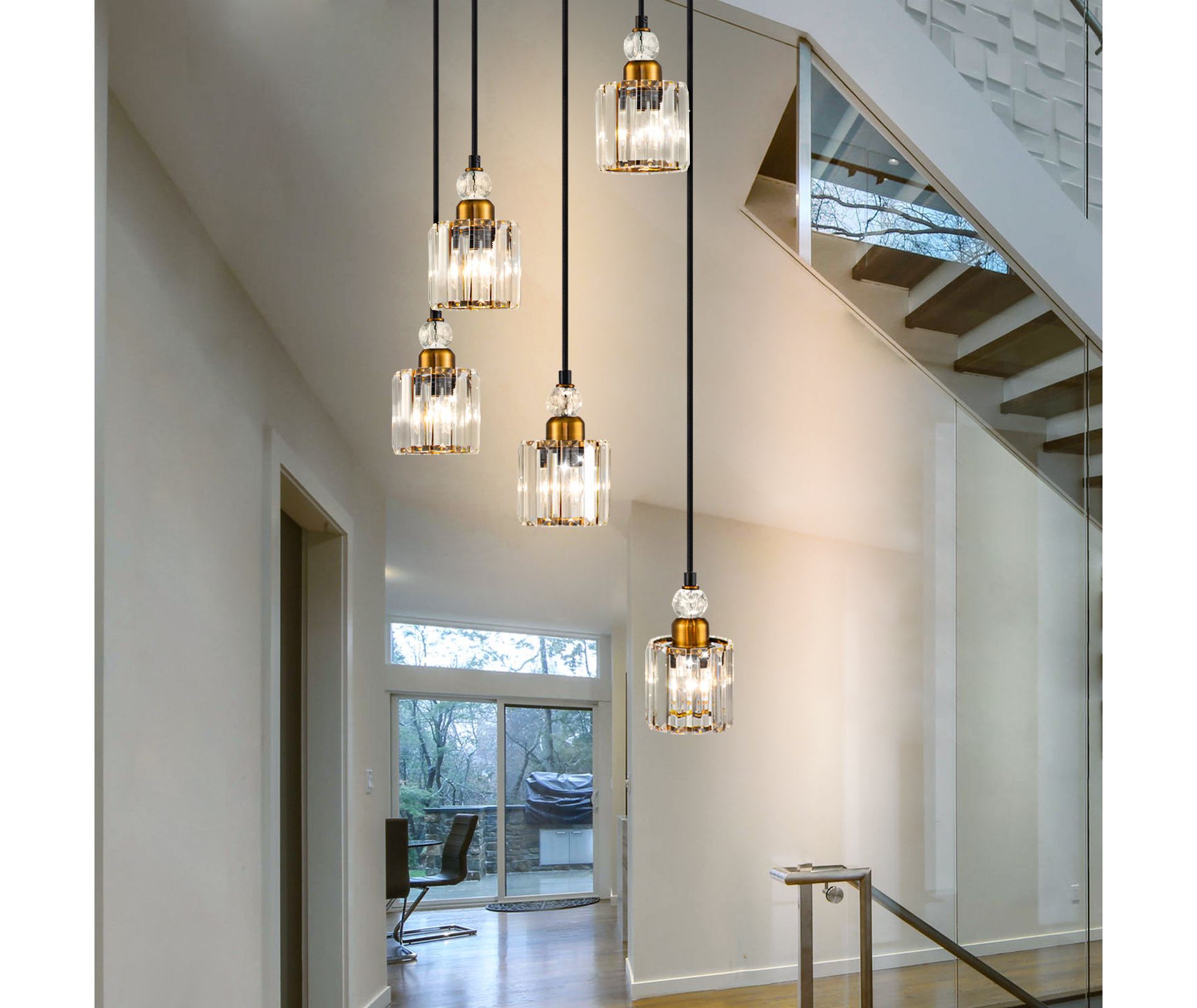 LLHZSY 5-Light Cluster Crystal Chandelier Kitchen Island Pendant Light Fixture