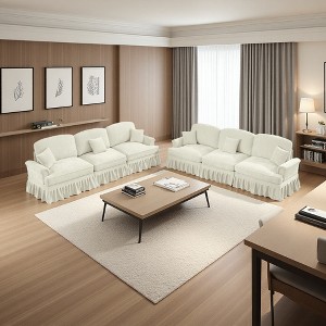 Classic Chenille Sleeper Sofa Couch with Flared Arms, Removable Skirt & 3 Ottomans - 1 of 4