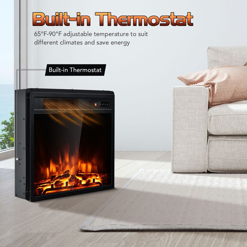 Costway 18 inch Electric Fireplace Insert Freestanding & Recessed 1500W Stove Heater, 5 of 11