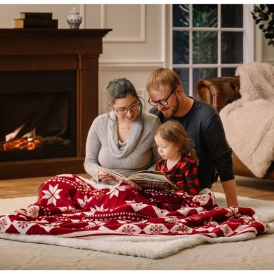 Holiday Red and White Fleece Sherpa Throw Blanket 50" x 65"