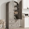 71" Tall Arched Bookcase Cabinet, Wood Arched Bookshelf with Doors & Drawers - 3 of 4