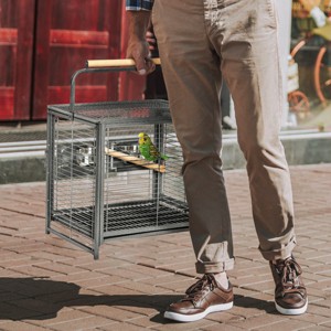19" Travel Bird Cage for Parrots with Handle,Wooden Perch And Bowls,Portable Bird Carrier for Cockatiels And Conures–LAOTIES - 1 of 4