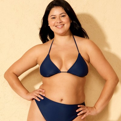 Wild Fable Women's Solid Tricot Triangle Swim Bikini Top - Wild Fable™ Navy Blue M — фото 4