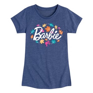 Girls' - Barbie - Fall Leaves Logo Fitted Short Sleeve Graphic T-Shirt - 1 of 3