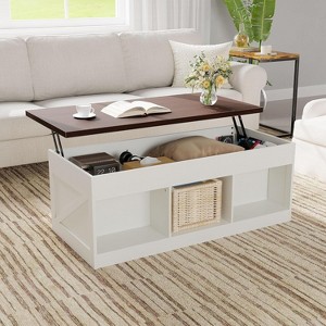 Farmhouse Coffee Table with Lift Top - Adjus Height Lift-Top Coffee Table with Storage for Living Room, Office, and Small Spaces - 1 of 4