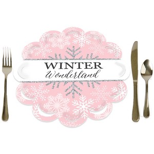 Big Dot of Happiness Pink Winter Wonderland Holiday Birthday Party and Baby Shower Round Table Decorations - Paper Chargers - Place Setting For 12 - 1 of 4