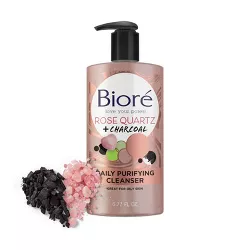 Biore Daily Purifying Cleanser, Oil Free Face Wash, Dermatologist Tested Rose Quartz + Charcoal - 6.77 fl oz