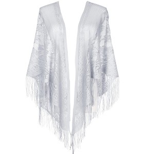 INSPIRE CHIC Women's Lace Mesh Fringe Triangle Shawls Scarves 1Pc - 1 of 4