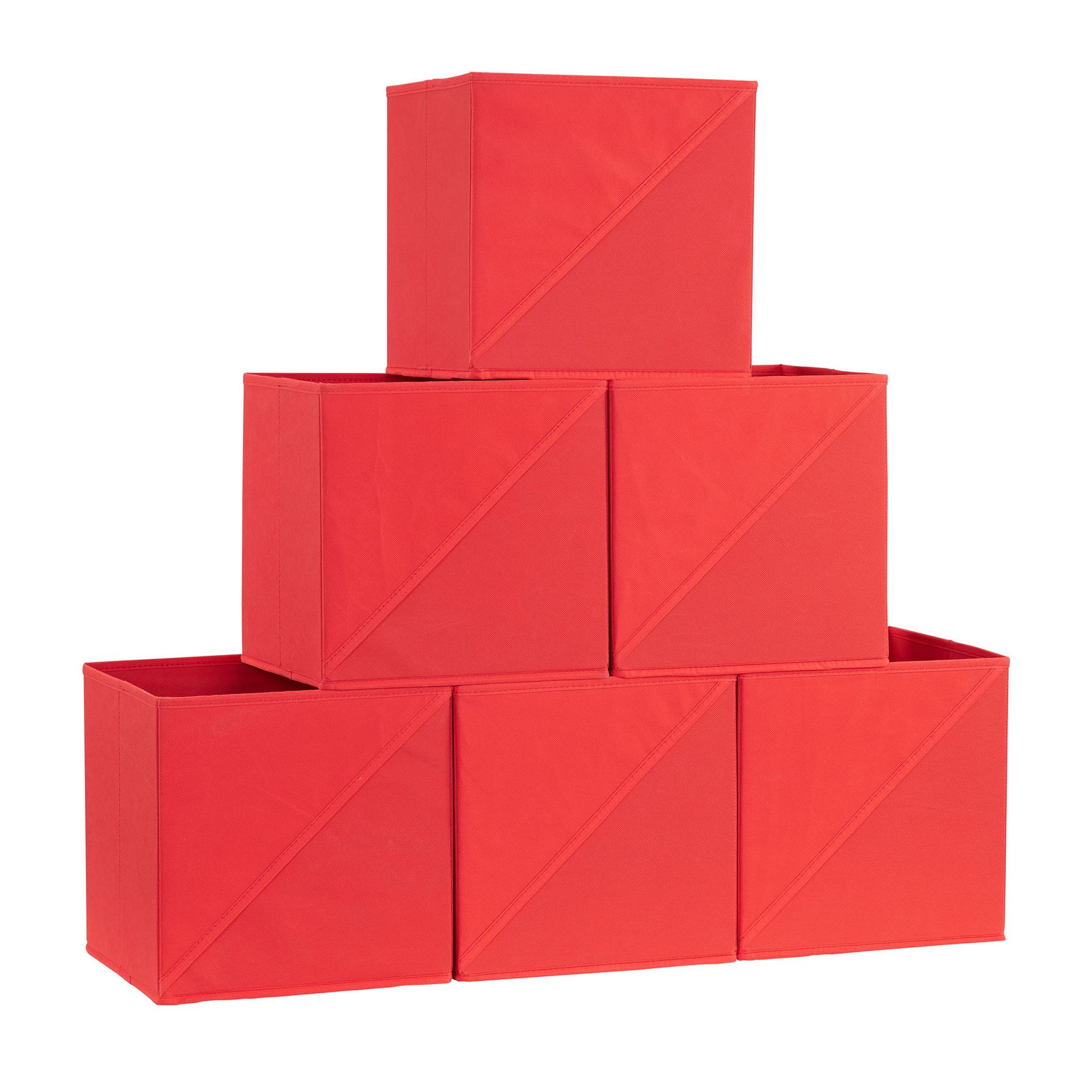 Foldable Storage Cubes, Set of 6 Bins for Cube Organizer Shelves, Attractive Diagonal Handle, Red