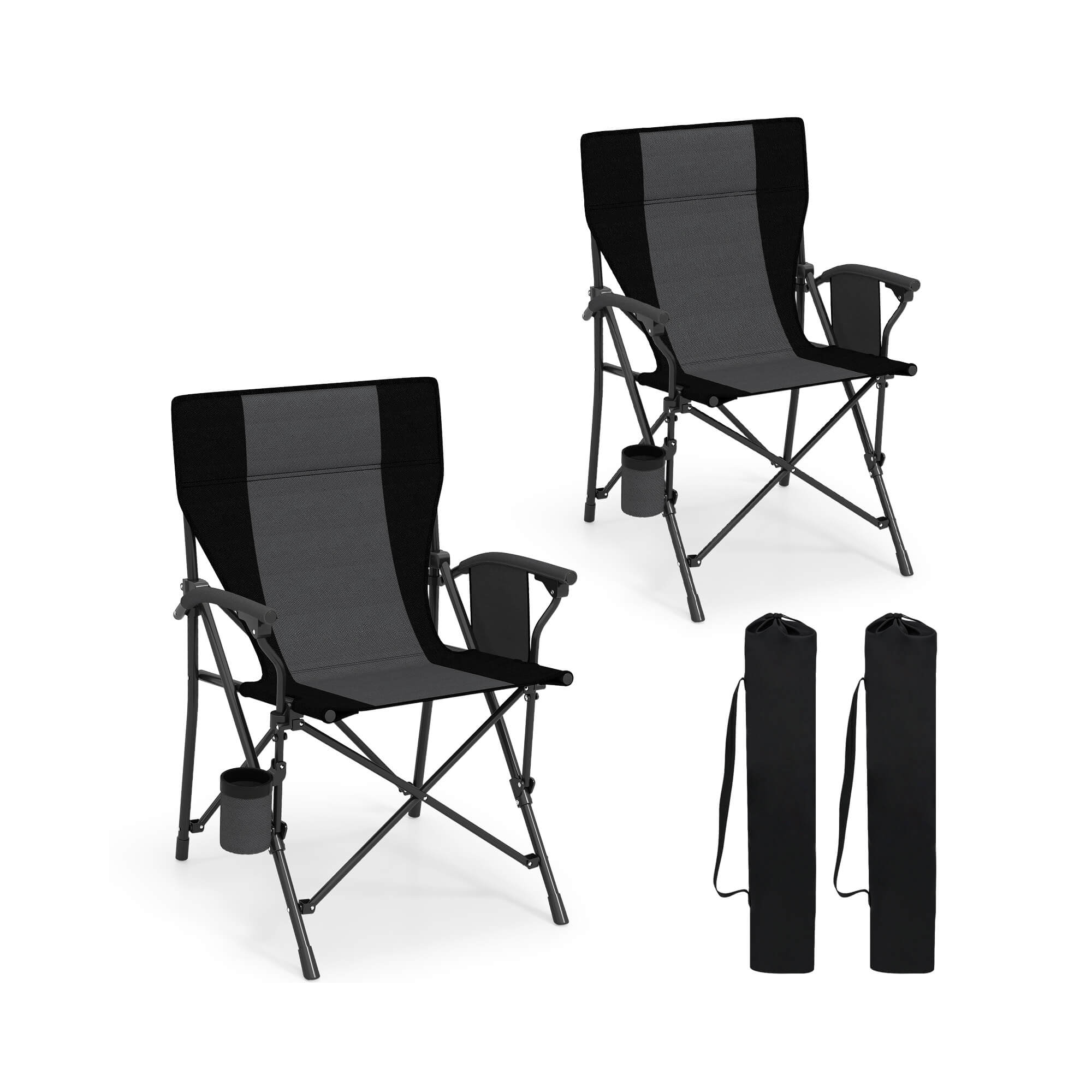 Costway 2 PCS Folding Camping Chair for Adults Portable Lawn Chair with Cup Holder & Side Pocket
