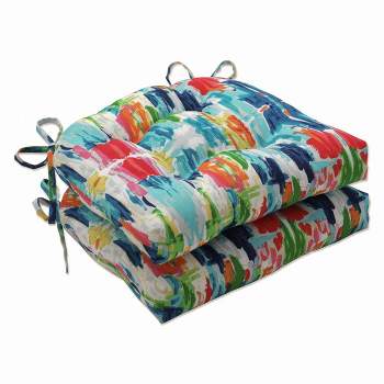 Abstract Reflections 2pc Indoor/Outdoor Chair Pad Set Blue - Pillow Perfect