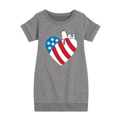 - Peanuts - Snoopy On Flag Heart Graphic Short Sleeve Fleece Dress