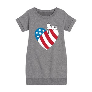 Girls' - Peanuts - Snoopy On Flag Heart Graphic Short Sleeve Fleece Dress - 1 of 4