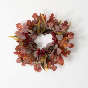 23.5"H Sullivans Leaf And Pinecone Mini Fall Wreath, Multicolored - 1 of 3