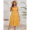 YESFASHION Women Plus Size Maxi Dress Floral Ruffle Summer Dress Short Sleeve Long Dress High Waist Sweethearte Neck Casual Dress - 2 of 4