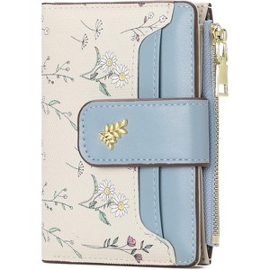 Small Women's RFID Blocking Leather Bifold Wallet with Zipper Coin Pocket, Credit Card Holder & Clear ID Window – Compact Slim Purse - 1 of 4