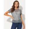 Allegra K Women's Lace Floral Scalloped Trim Short Sleeve Semi Sheer Top - 2 of 4