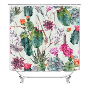 Cactus Flowers Shower Curtains for Bathroom Waterproof Fabric Bath Curtain Durable Soft Stylish Bathroom Decor 72x72 Inch - 1 of 1