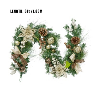 CuisinSmart Christmas Garland, 6 Ft Pre-Lit Christmas Garland Decorations with Ribbon Bows, Ball Ornaments