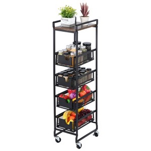 Unique Bargains Rotating Metal Space Storage Shelving Saving Durable Rolling Cart 1 Set - 1 of 4