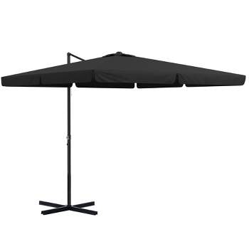 Outsunny 9.6' x 8.5' Cantilever Patio Umbrella, Solar Powered LED Offset Umbrella Rotation, Crank and Cross Base