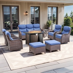 Gymojoy 8 Pieces/9 Pieces Outdoor Fire Pit Table w/ Patio 6in Sofa Swivel Chairs Table Ottoman Set - 1 of 4