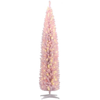 NAYSAYE 8ft Pencil Artificial Christmas Tree with Realistic Branches and Sturdy Metal Base for Holiday Decoration, Pink, 21.8"*21.8"*96"