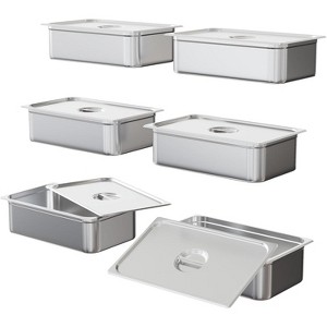 Commercial Grade 6-Pack Stainless Steel Pans, 2.5-Inch Deep Steam Table Pans for Catering and Buffets, Kitchen Food Containers - 1 of 4