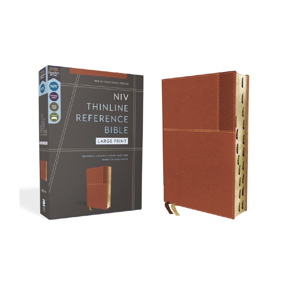 Niv, Thinline Reference Bible, Large Print, Leathersoft, Brown, Red Letter, Thumb Indexed, Comfort Print - by Zondervan (Leather Bound)