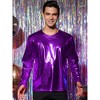 INSPIRE CHIC Men's Round Neck Long Sleeves Shining Disco Metallic T-Shirt - 3 of 4