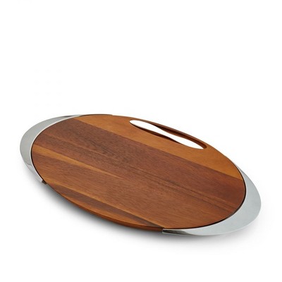 Nambe Eclipse Cutting and Serving Board Set, Made of Acacia Wood and Stainless Steel, Charcuterie Platter for Small Meats and Cheeses, Natural