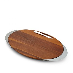 Nambe Eclipse Cutting and Serving Board Set, Made of Acacia Wood and Stainless Steel, Charcuterie Platter for Small Meats and Cheeses, Natural - 1 of 4