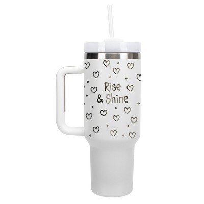 Elanze Designs Rise & Shine Hearts Polka Dots 40 oz. Stainless Steel, Large Water Bottle Coffee Mug, Spill & Leak Resistant, Thermal Travel Tumbler