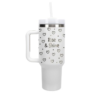 Elanze Designs Rise & Shine Hearts Polka Dots 40 oz. Stainless Steel, Large Water Bottle Coffee Mug, Spill & Leak Resistant, Thermal Travel Tumbler - 1 of 1