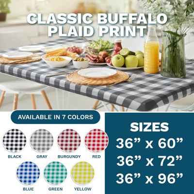 Gray Checkered Vinyl Fitted Tablecloth with Flannel Backing