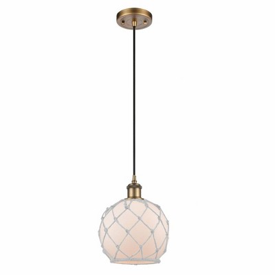 Farmhouse Rope - 1 Light Cord Hung Mini Pendant In Industrial Style-10 Inches Tall and 8 Inches Wide