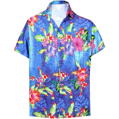 HAPPY BAY Men's Hawaiian Shirts Short Sleeve Button Down Shirt Floral Shirt Men Casual Vacation Tropical Island Shirts for Men S Rosa Sinensis, Blue