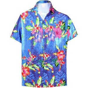 HAPPY BAY Men's Hawaiian Shirts Short Sleeve Button Down Shirt Floral Shirt Men Casual Vacation Tropical Island Shirts for Men S Rosa Sinensis, Blue - 1 of 4