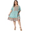 Women's Plus Size Boho Floral Tie Crew Neck Short Sleeve Flowy Beach Summer Midi A Line Sun Dresses - Agnes Orinda - 3 of 4