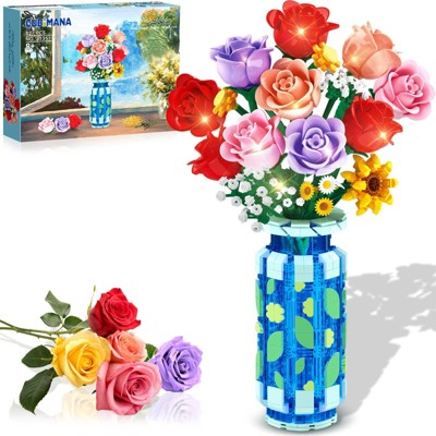 Cubimana Roses Flowers Bouquet Botanical Building Set with Vase, 827PCS