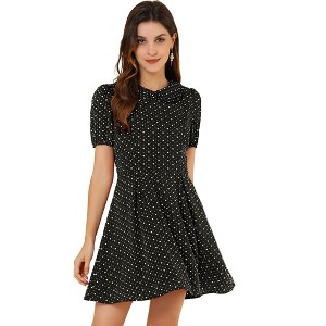 Allegra K Women's Heart Dots Print Short Sleeve A-Line Peter Pan Collar Mini Dress - 1 of 4