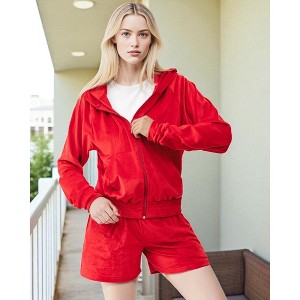 Women's Velvet Short Hood & Shorts Set - 1 of 4