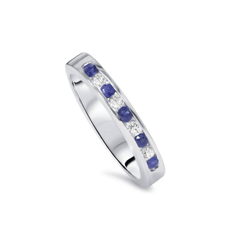 Pompeii3 1/4ct Diamond & Blue Sapphire Anniversary Wedding Ring 14k White Gold, 2 of 6