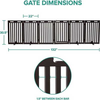 Espresso 6-Panel Freestanding Wooden Dog Gate with Door