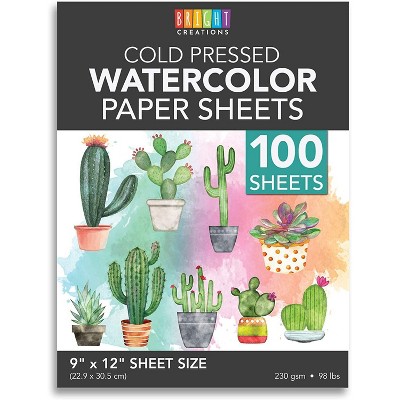 Bright Creations 100 Pack Cold Press Watercolor Paper for Kids(9 x 12 in)